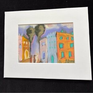 Colorful Street “An Original Pastel Painting Matted 5"x7" Original